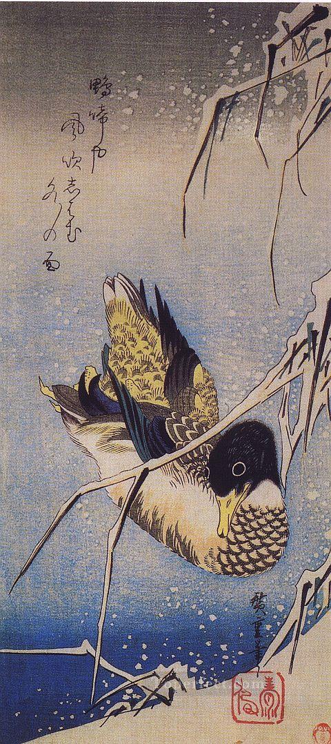 reeds in the snow with a wild duck Utagawa Hiroshige Ukiyoe Oil Paintings